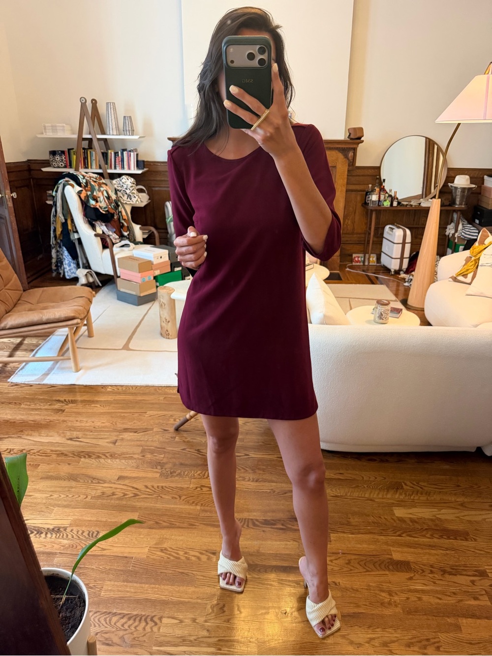 Mango Wine-Red Mini Shift Dress - size S
